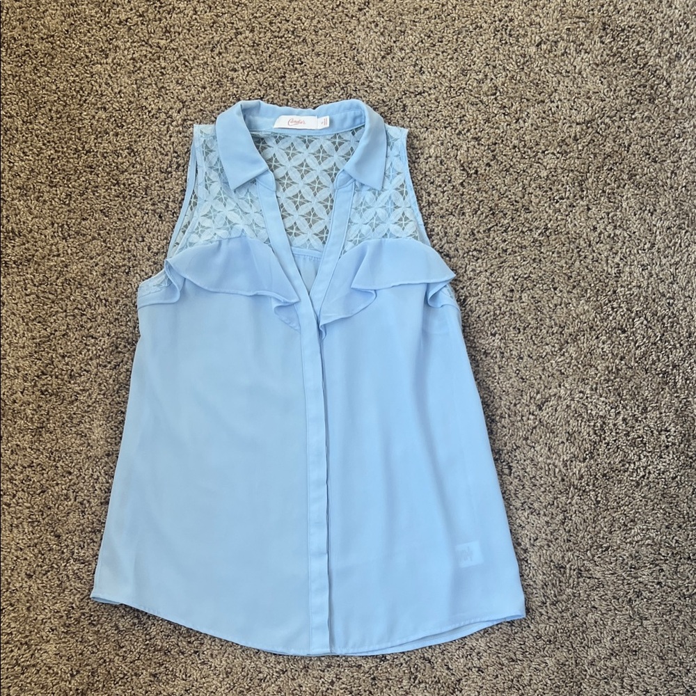 Candies Sky Blue Sleeveless Blouse with Lace Detail Size Small
